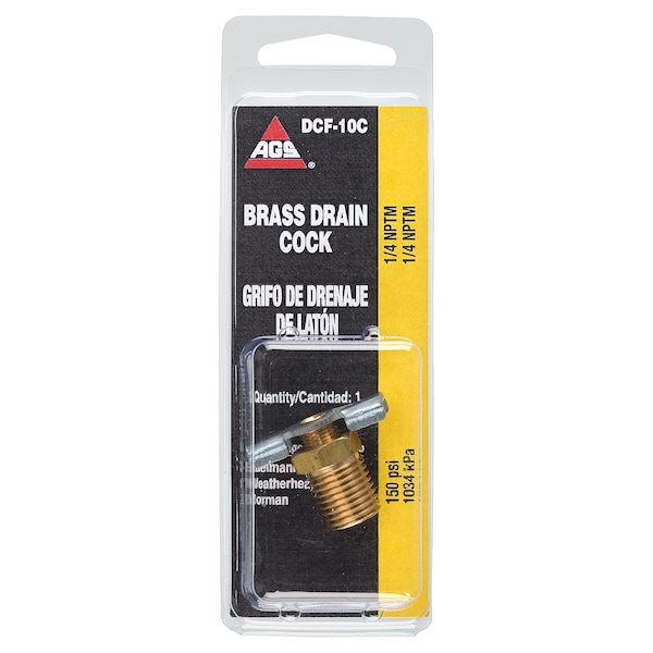 Ags Brass Standard Drain Cock, Male (1/4 NPT), 1/card DCF-10C - main